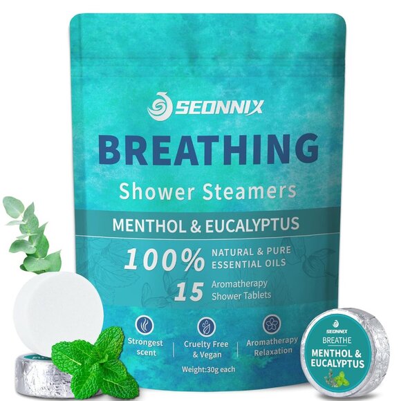 Shower Steamers Aromatherapy 15 Pack, Menthol & Eucalyptus Shower Bombs with Nat